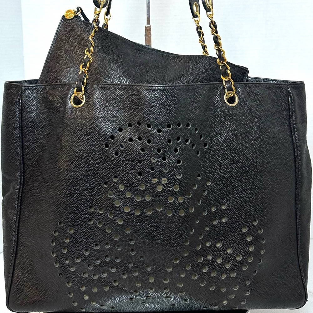 CHANEL TRIPLE COCO CC CAVIAR SHOPPER TOTE BAG WITH POUCH